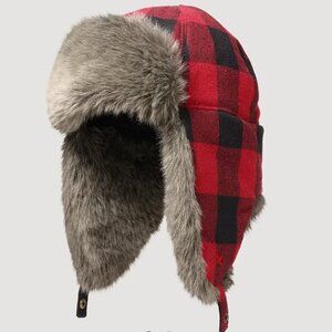 Eddie Bauer - Hadlock Red Plaid Faux Fur Trapper Hat - S/M
